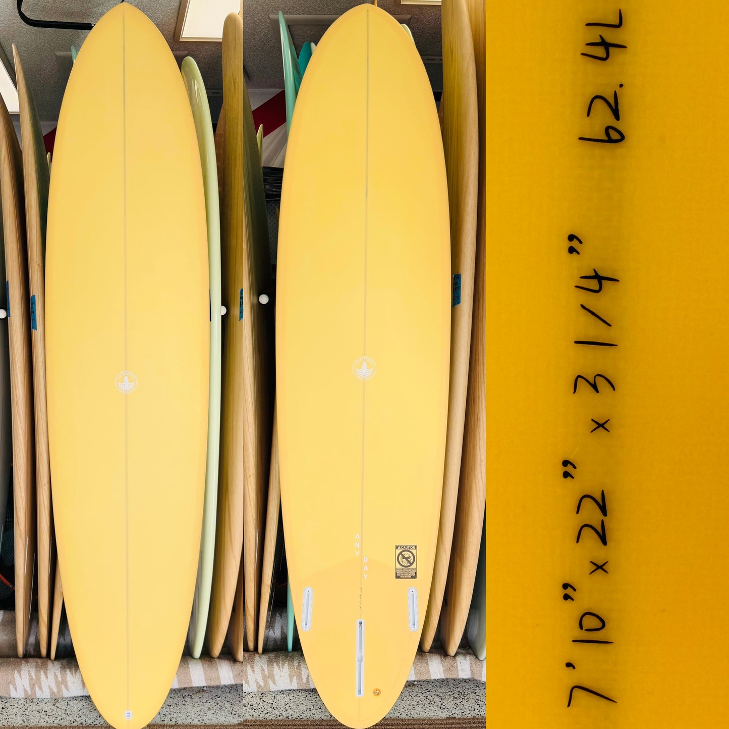 7’10” ANY DAY Mid Length Surfboard – Yellow - 62.4L