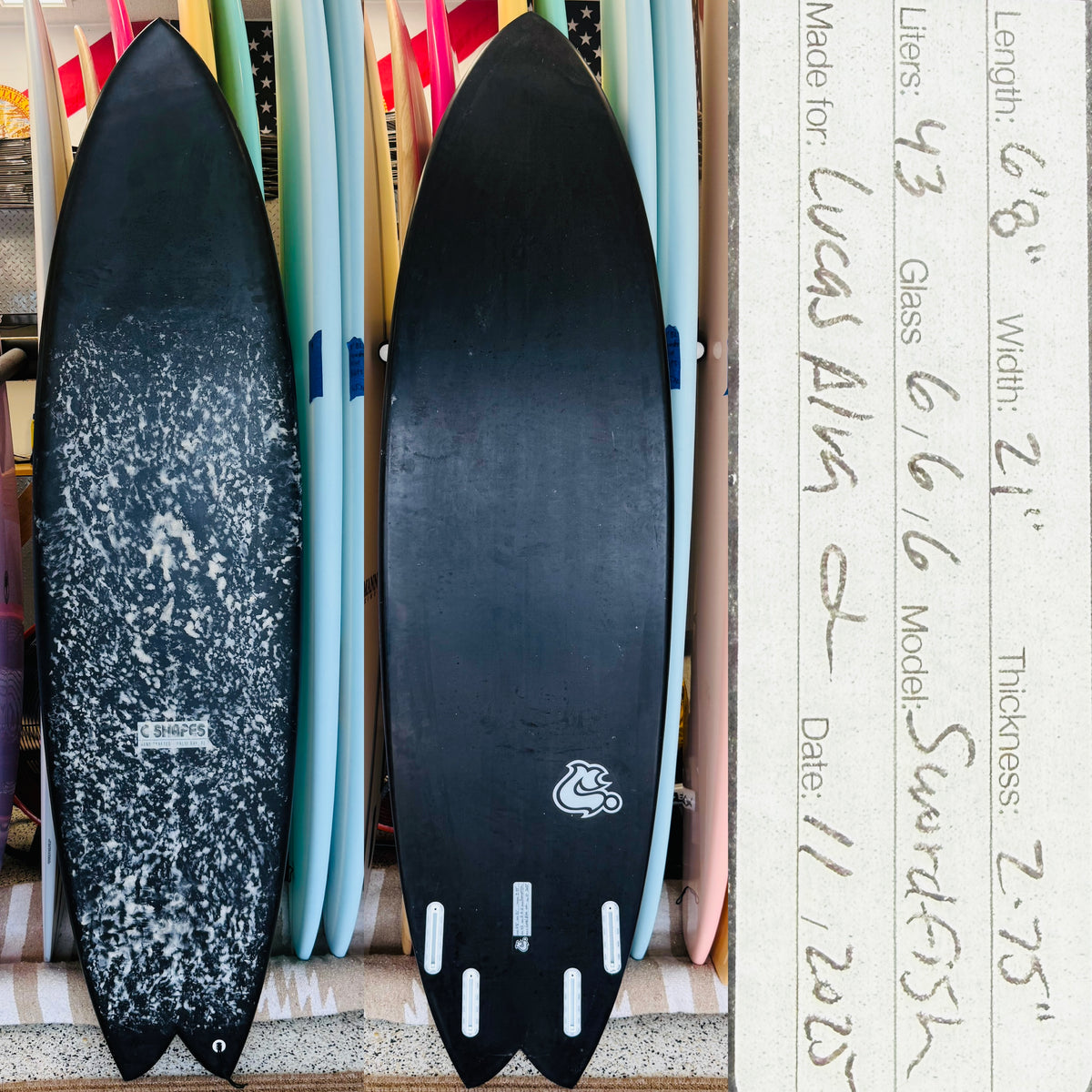 6’8” C Shapes SwordFish Surfboard - 43L