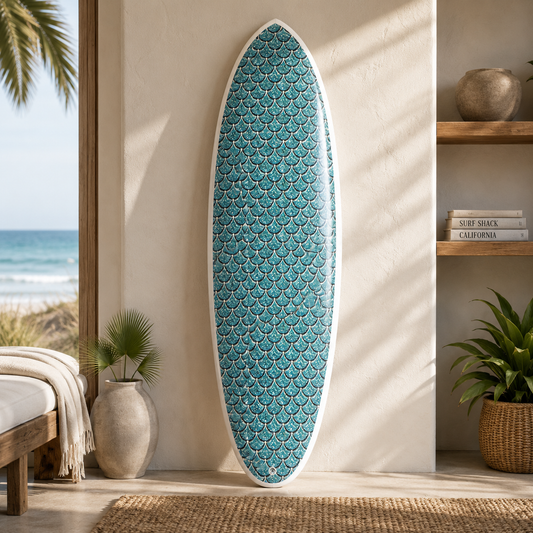 Sea Scallop turquoise designer surfboard wall art